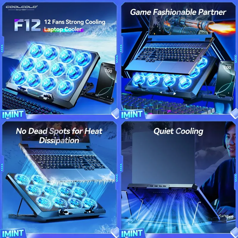 Phone Cooling Fan - COOLCOLD Laptop Cooling Pad with 12